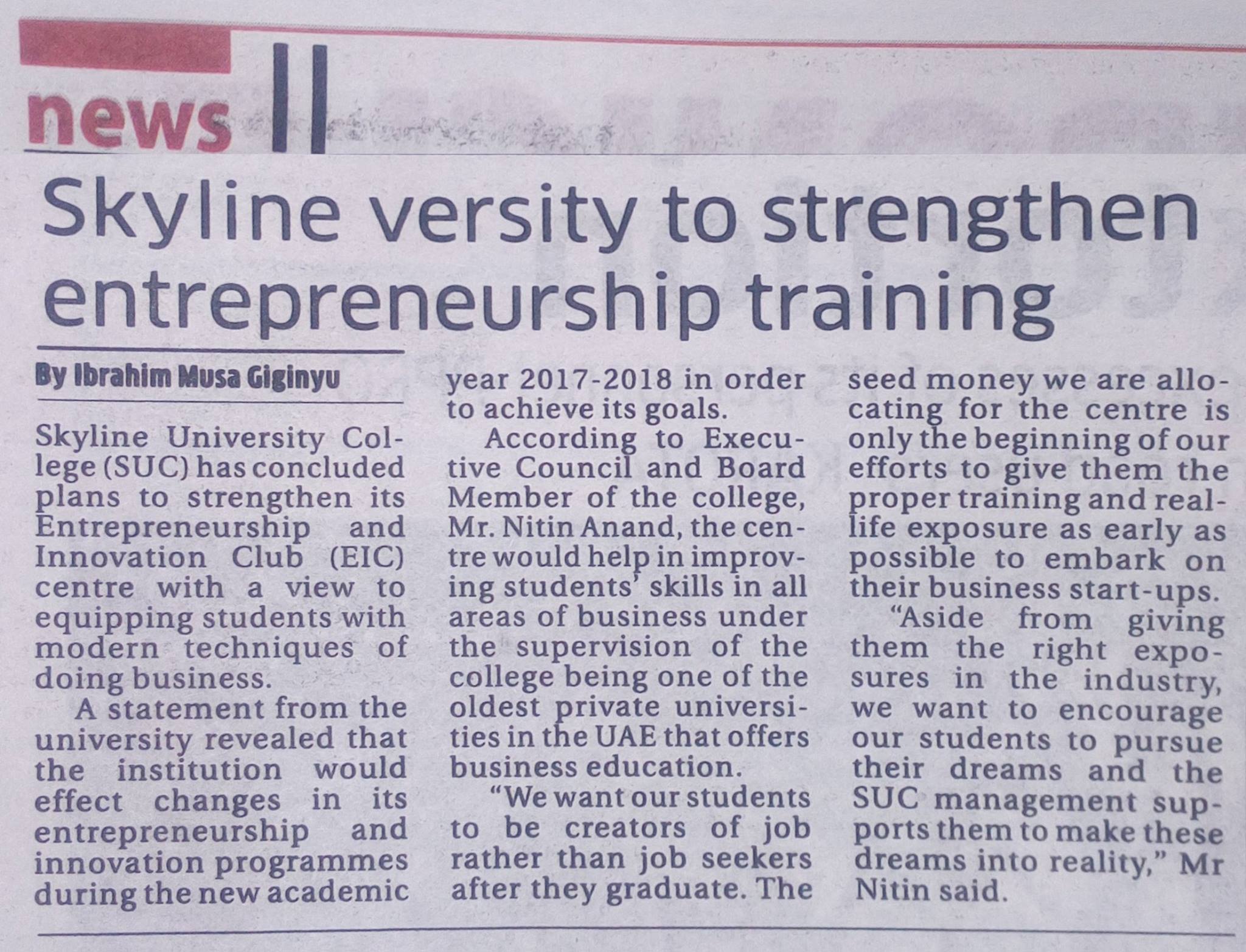 SUC versity to strengthen entrepreneurship training