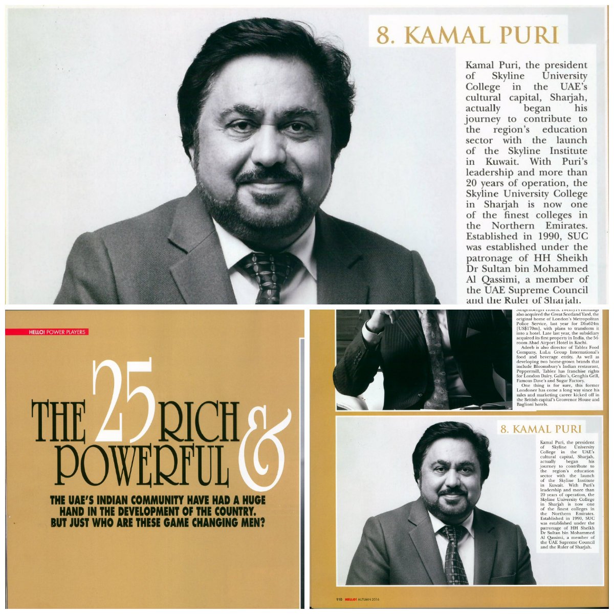 Founder President Mr. Kamal Puri is featured in the autumn issue of Hello Magazine